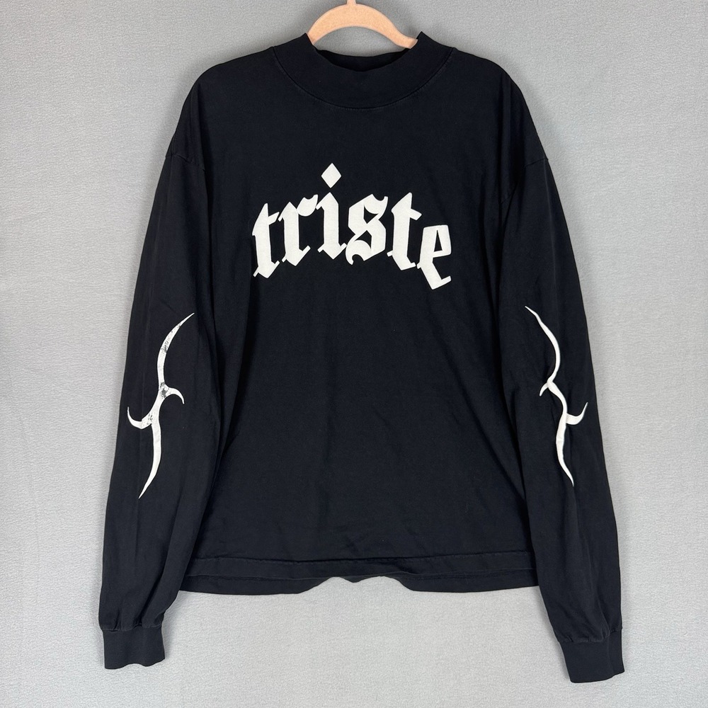 Sad Boyz Girlz Triste Graphic Mock Neck Long Sleeve T-Shirt Size XL Y2K Grunge